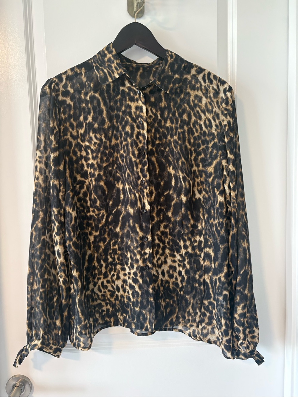 Seidensticker Leopard Print Sheer Button Down Blouse Size 42 US 10-12